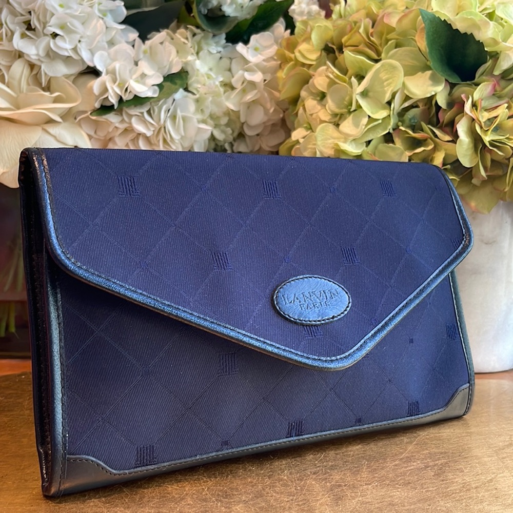 Lanvin Navy Twill and Leather Envelope Shoulder Bag or Clutch
